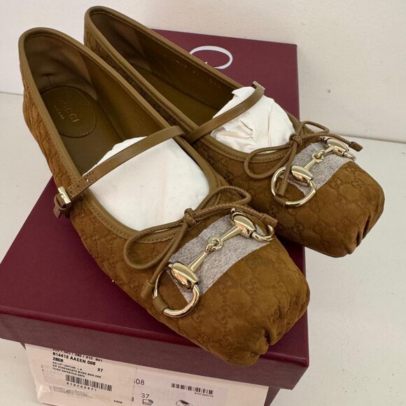 GUCCI, Suede Horsebit GG Ballerinas - Picture 14 of 15